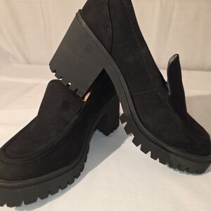 Crown Vintage Black Chunky Platform Heeled Suede Loafers Y2K Style